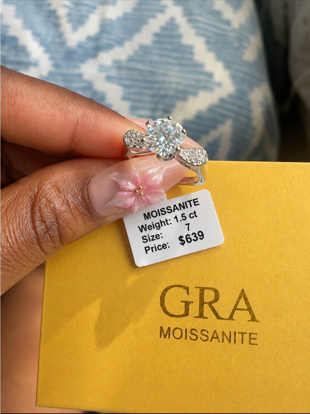 GRA Moissanite 1.5 ct Solitaire Ring in Silver - Size 7